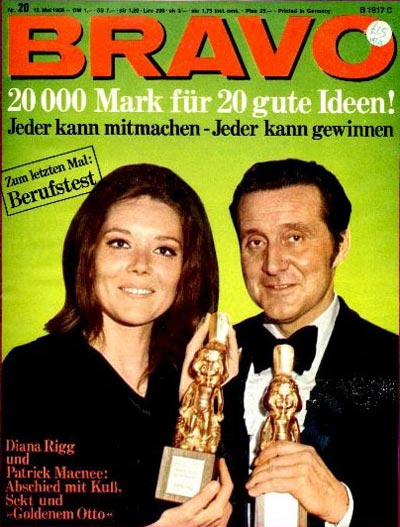 Patrick Macnee and Diana Rigg on cover of German magazine, Bravo, May  68.