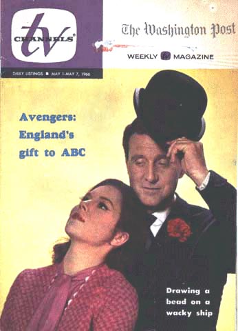 Patrick Macnee and Diana Rigg on the cover of TV Channels magazine, USA, 1966.