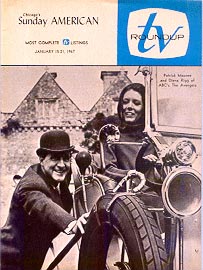 Patrick Macnee and Diana Rigg on the cover of TV Round Up, January 67.