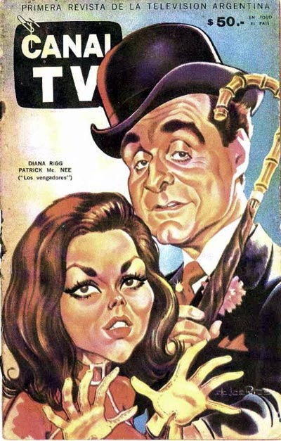 Illustration of Diana Rigg and Patrick Macnee on cover of Canal TV, Argentina, March 68