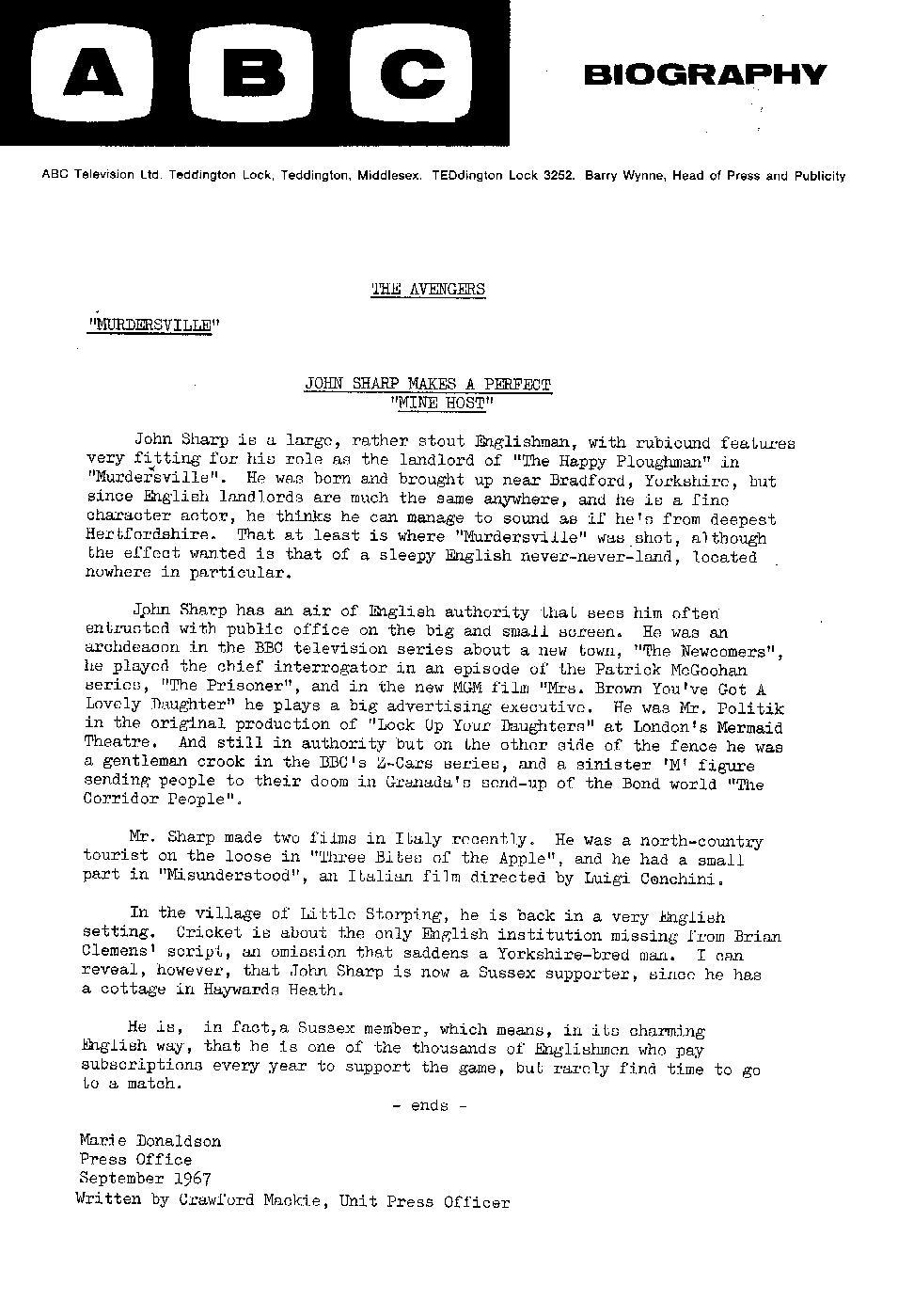 The Avengers - Murdersville press release - page two