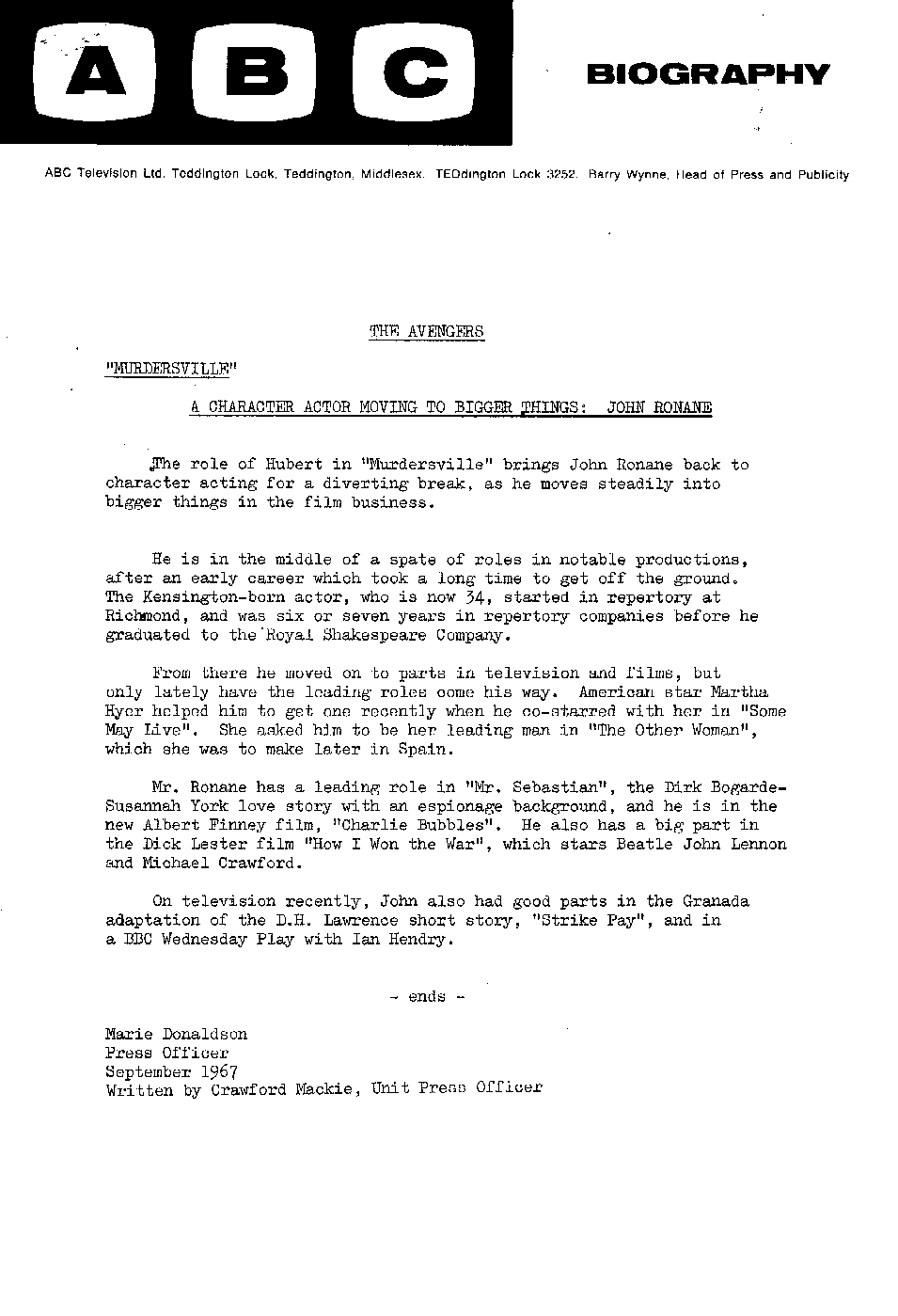 The Avengers - Murdersville press release - page three
