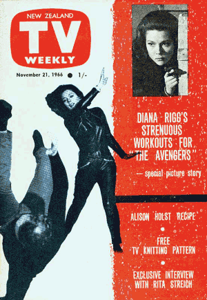 Diana Rigg and Ray Austin on the cover of New Zealand TV Weekly November 66.