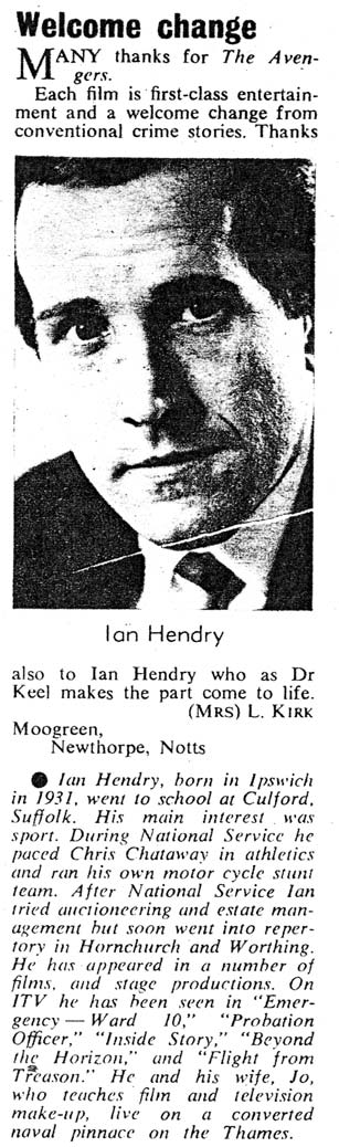 letter from TV Times about Ian Hendry