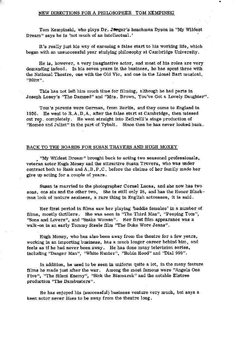 The Avengers - My Wildest Dream - Press Release page one